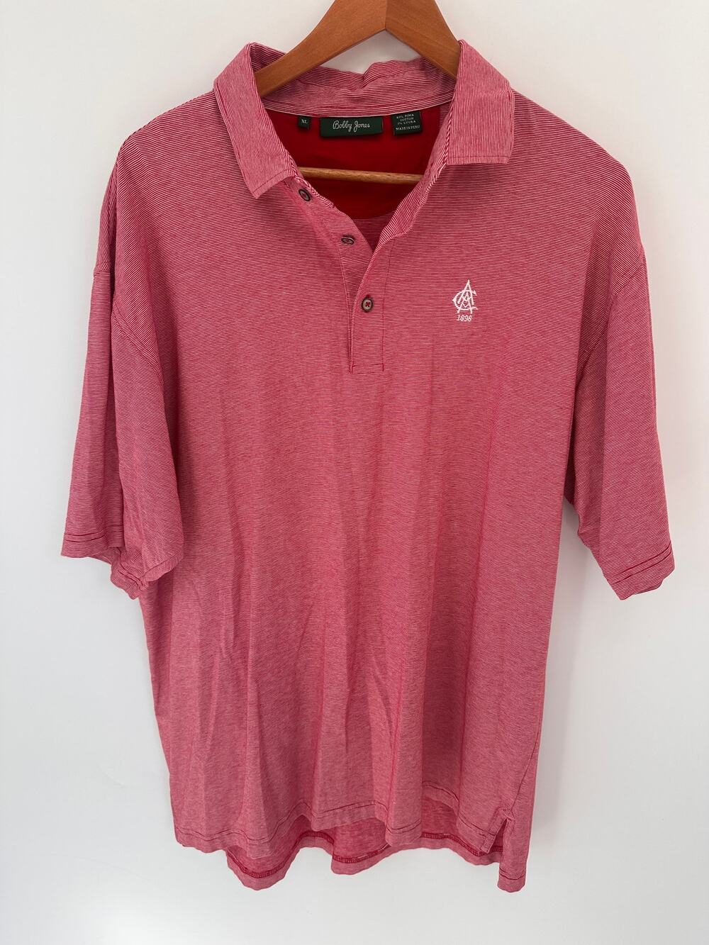 BOBBY JONES Red & White Striped Pima Cotton Polo // XL